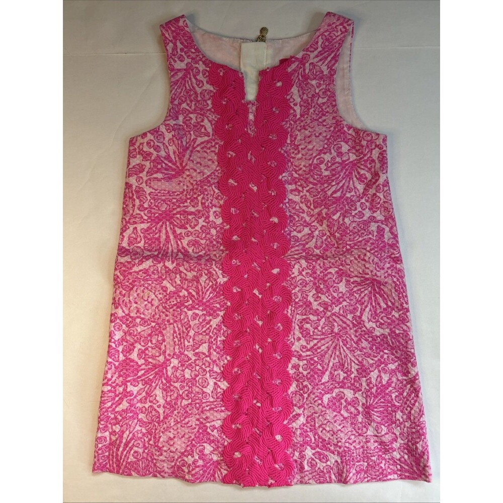 Lilly Pulitzer 4T Pink White Floral Shift Dress V-Neck Sleeveless Zip
